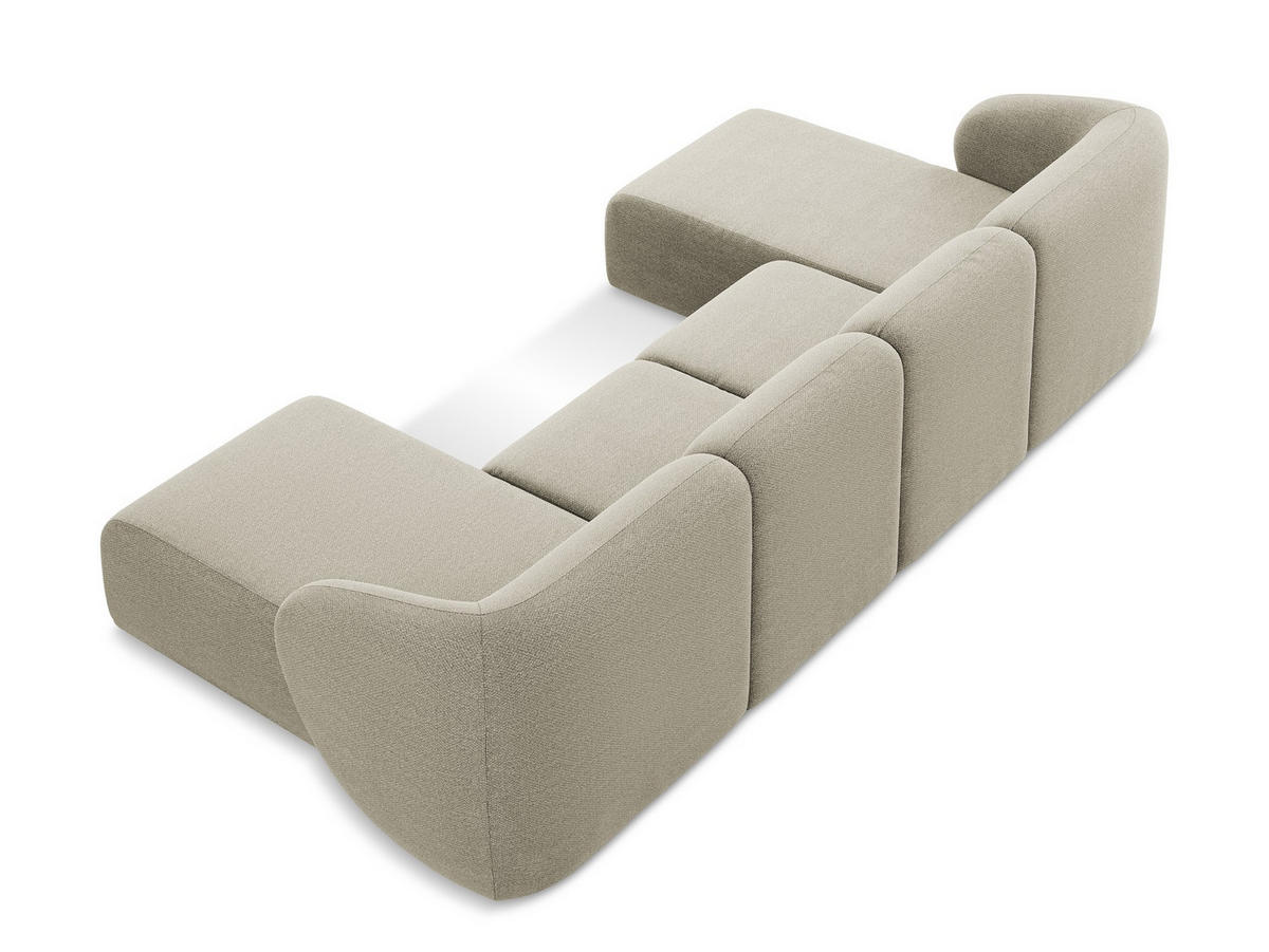 WOHNLANDSCHAFT Bouclé Stoff Grau - Taupe/Schwarz, Holzwerkstoff/Kunststoff (370/74/170cm) - Makamii