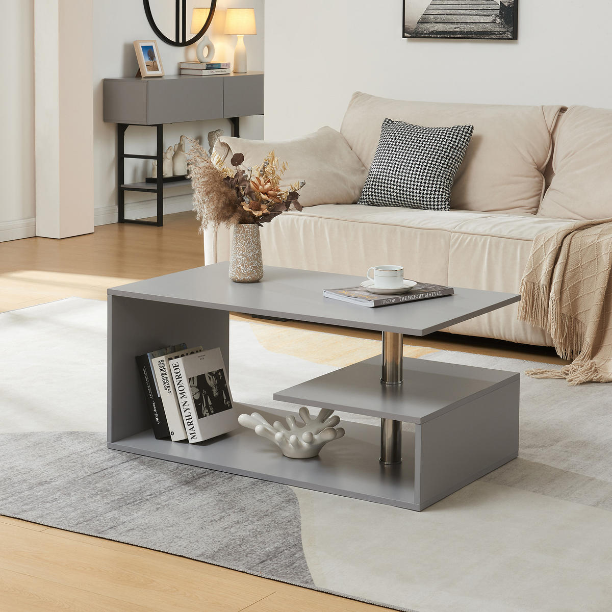 COUCHTISCH Haarlem 50/90/41 - Hellgrau, Holzwerkstoff (90/50/41cm) - [en.casa]