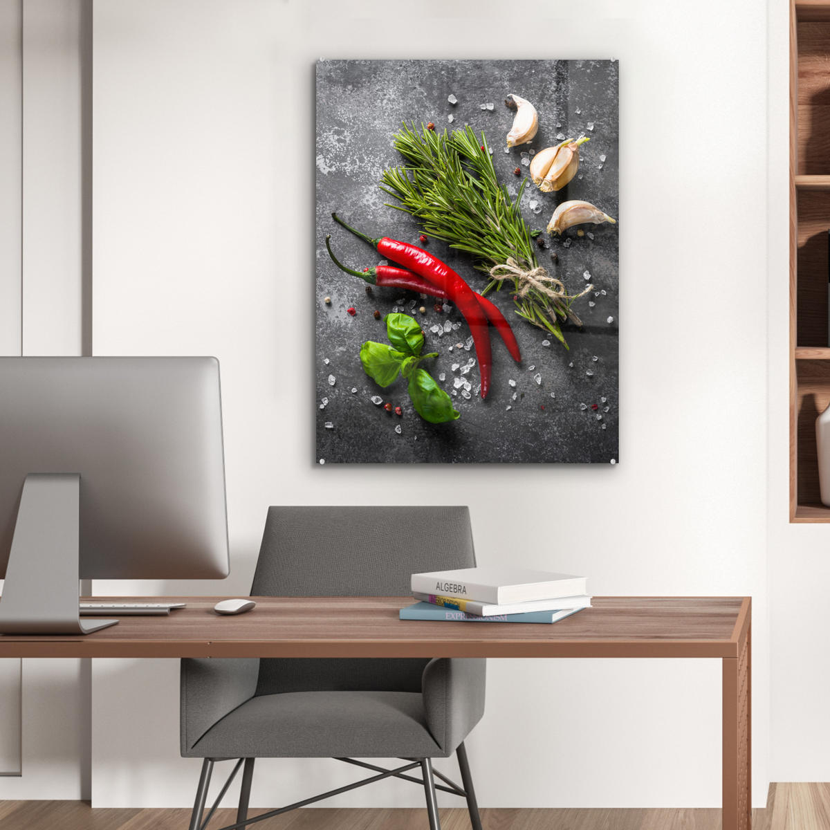 OBRAZ NA AKRYLOVOM SKLE Korenie - bylinky - korenie - betón 60x80 cm - tmavosivá, sklo (60/80cm) - MuchoWow
