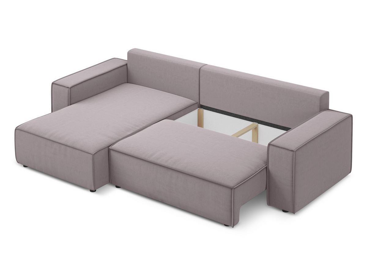 ECKSOFA mit Schlaffunktion Samt Stoff Violett - Lila/Flieder, Kunststoff/Textil (185/290cm) - Makamii