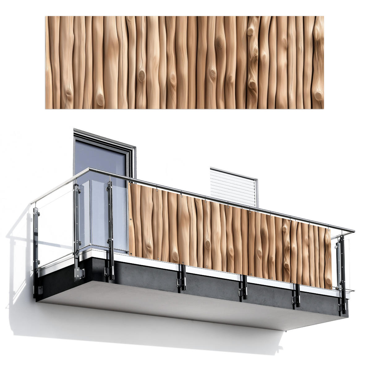 BALKON-SICHTSCHUTZ Holz - Stiel - Hellbraun - Ahornfarben, Kunststoff (300/100cm) - MuchoWow