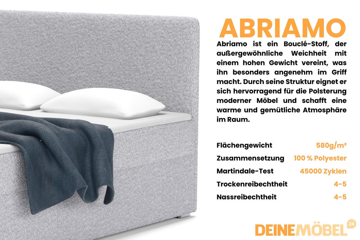 BOXBETT BOUCLE 160/200 in Boucle Grau H3 - Grau, Holz/Holzwerkstoff (160/200cm) - Deine Möbel 24