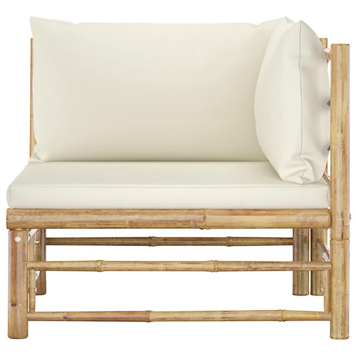 GARTEN-LOUNGE-SET 2-teilig Mit CremeWeißen Kissen Bambus - Creme/Naturfarben, Naturmaterialien/Textil - vidaXL