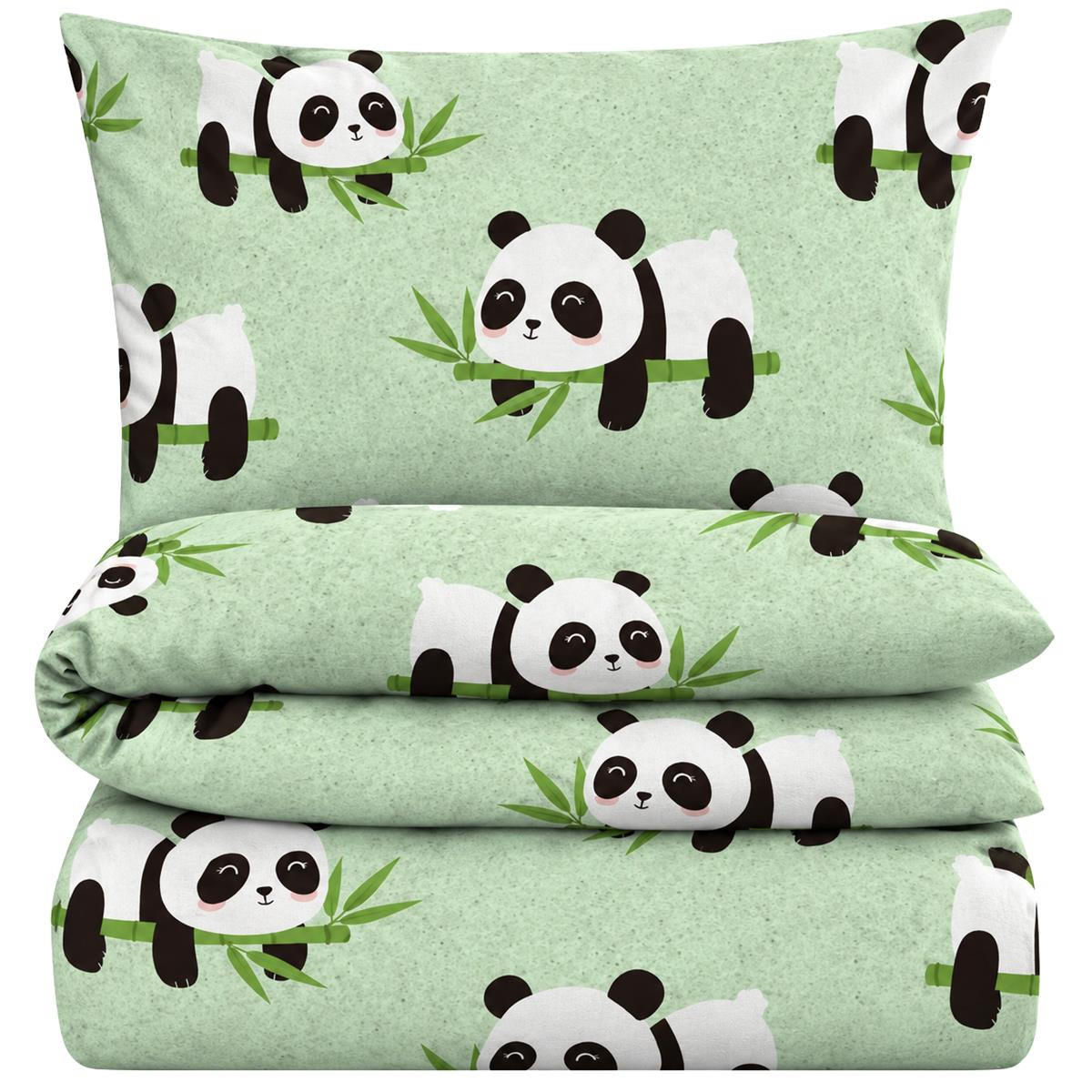 FLEECE-KINDERBETTWÄSCHE 135x200 für Kinder - Warme Kinder Winter Bettwäsche aus Polyester - Pandas - Grün, Textil (135/200cm) - Carpe Sonno