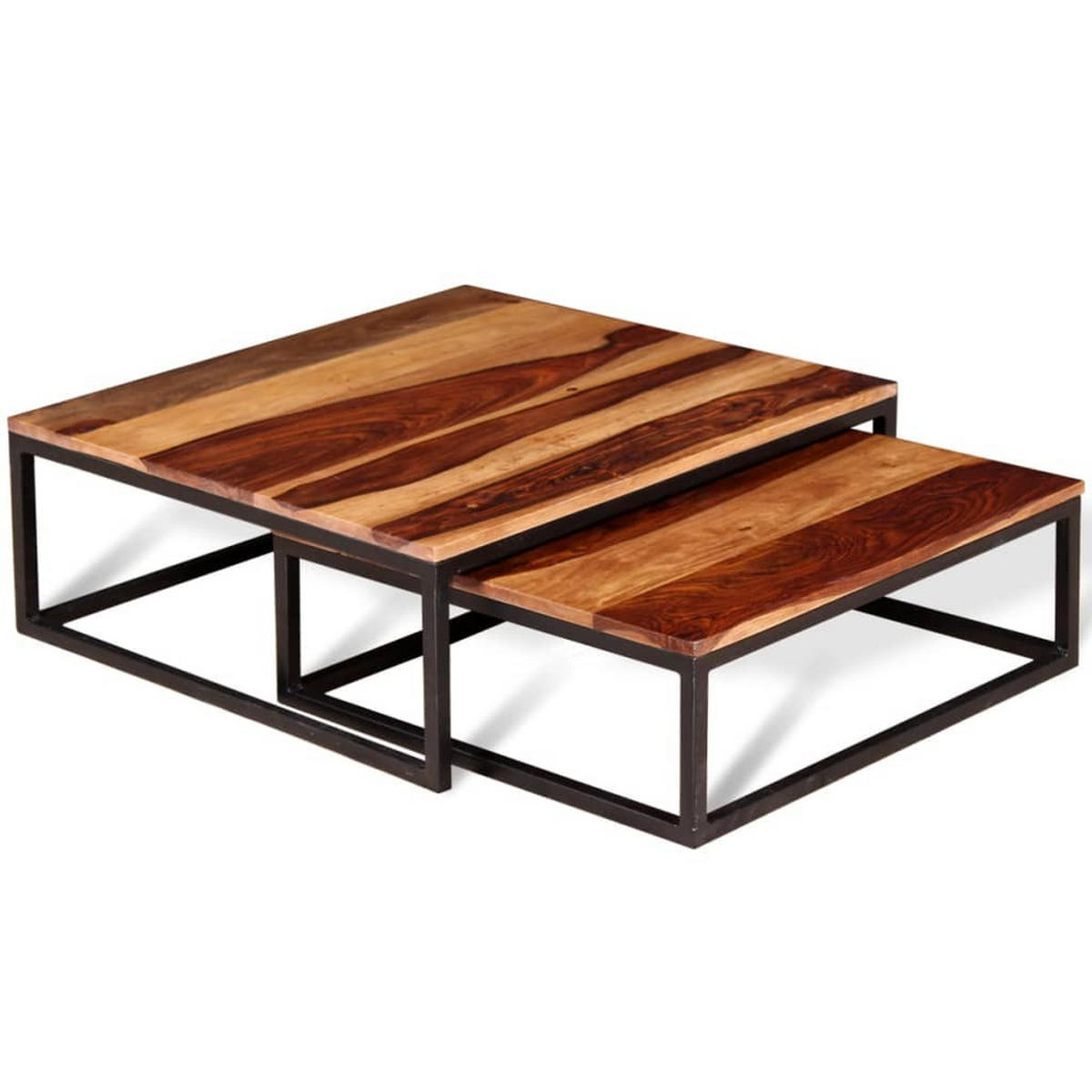 2-TLG. Satztisch-Set Massivholz Palisander - Braun, Holzwerkstoff (70/70/26cm) - furnicato