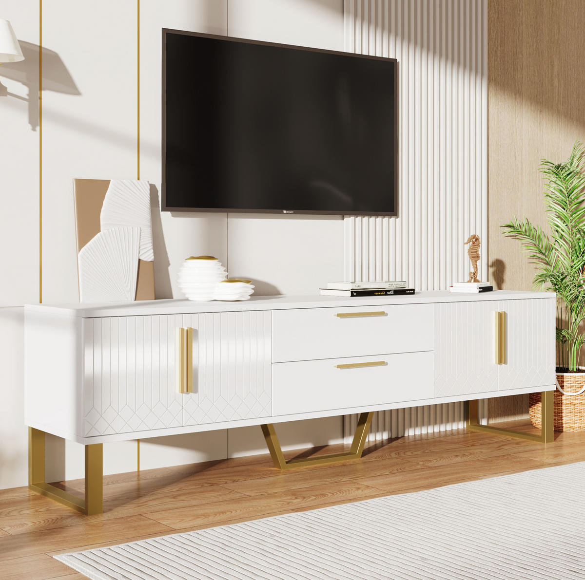 TV-LOWBOARD 170/40/53,5 cm mit 2 Schubladen und Kabeldurchlass - Weiß, Holzwerkstoff (170/53.5/40cm) - BEAOK