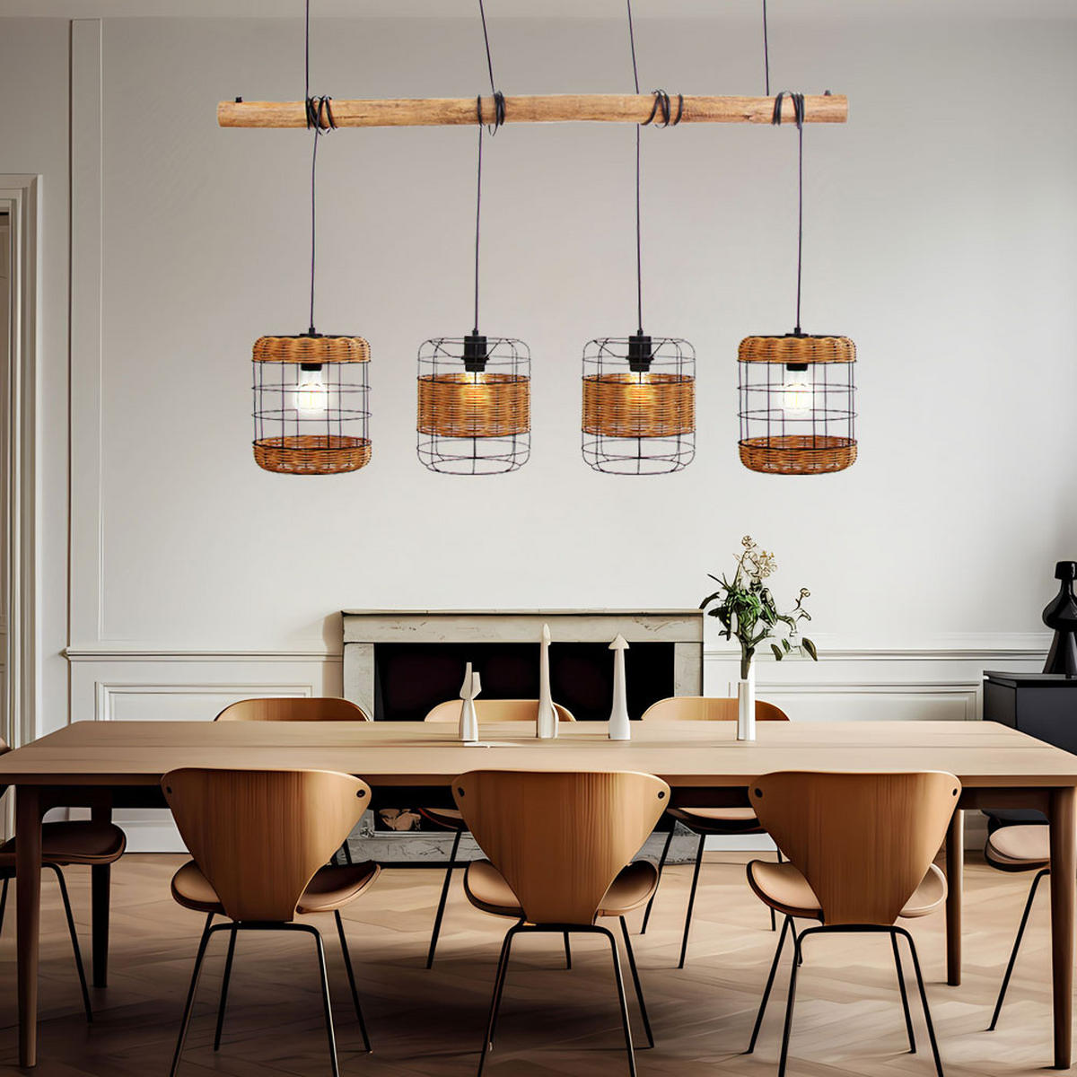 HÄNGELEUCHTE Metall Braun geflochten 4 Flammig - Braun, Holz (120/24/150cm) - Nowa