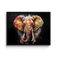 POSTER MIT RAHMENGERAHMTES BILD Elefant - Graffiti - Schwarz - Tiere - Farben 80x60 cm - Schwarz, Papier (80/60cm) - MuchoWow