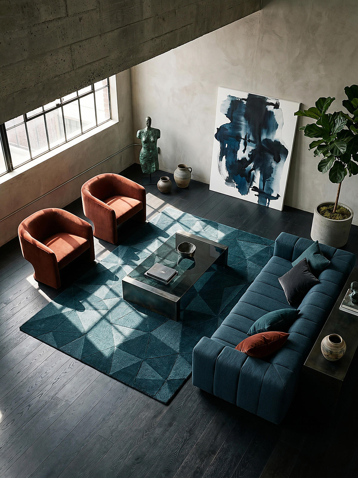 WOLLTEPPICH DEBEN, geometrisch, Petrol, 200 x 290 cm - Blau, Textil (290/200cm) - KADIMA DESIGN