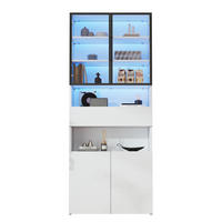 VITRINE LED Glas Hochschrank 2 Türen Schubladen Weiß - Weiß, Holzwerkstoff (70/200/30cm) - FLIEKS