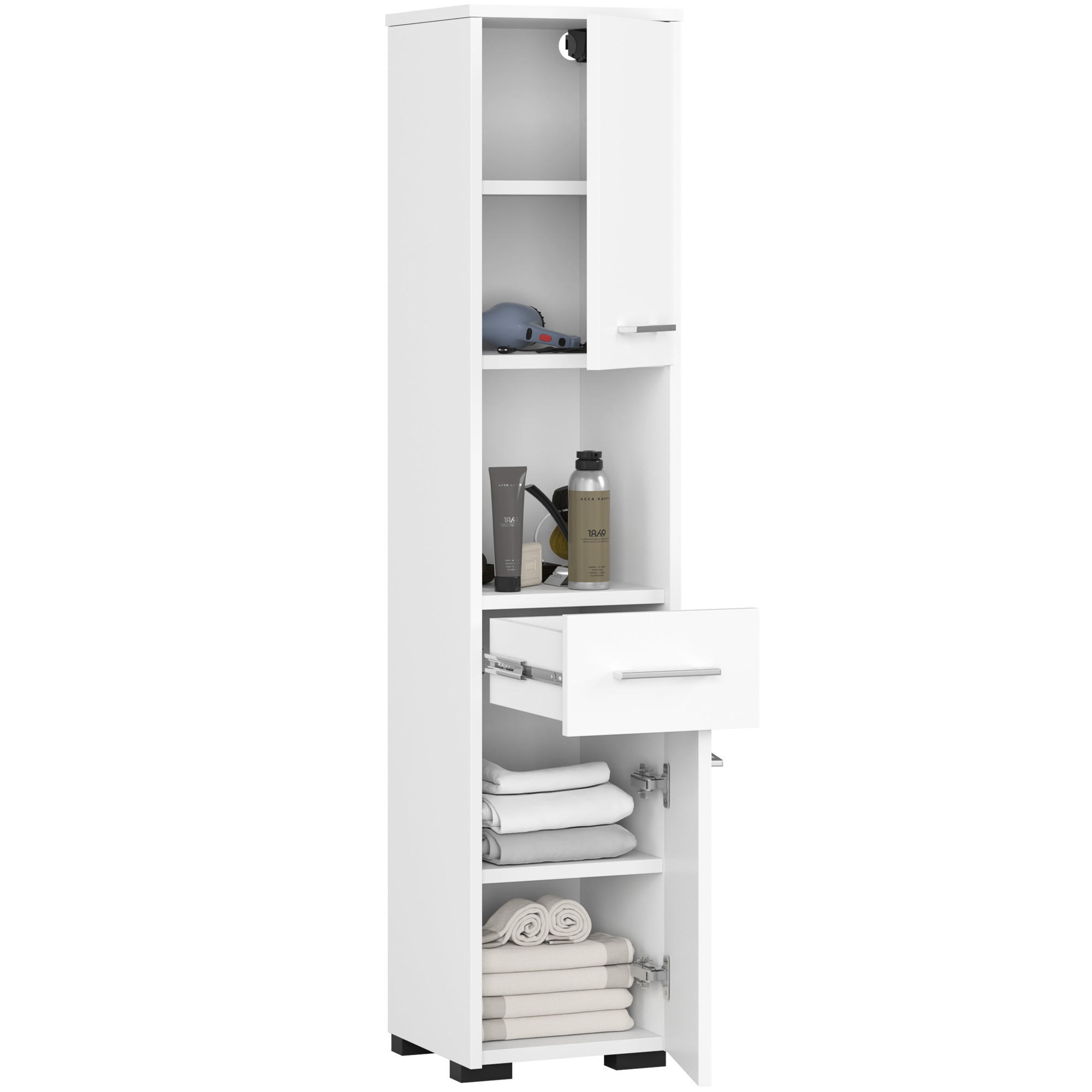 HOCHSCHRANK Weiß 30x30x140 cm - Silberfarben/Weiß, Holzwerkstoff/Kunststoff (30/140/30cm) - Akord