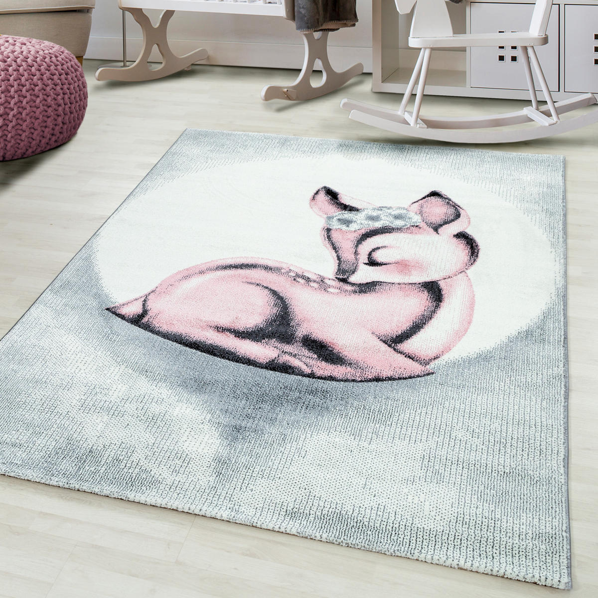 TEPPICH Kinder Kurzflor Reh Polypropylen Kinderzimmer Pink Rechteckig 140x200 - Rosa, Textil (140/200cm) - KADIMA DESIGN