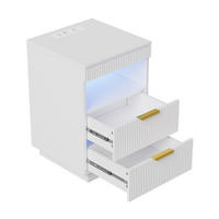 NACHTSHRANK Weiß mit LED-Beleuchtung, Steckdose, USB & Type-C, Nachttisch mit 2 Schubladen, 40/40/60 cm - Goldfarben/Weiß, Holz/Metall (40/60/40cm) - BPKADHY
