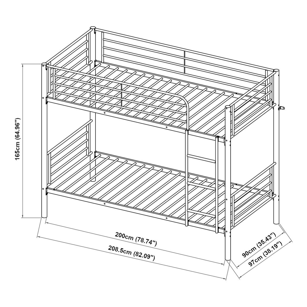 ETAGENBETT Soppsar - Silberfarben, Metall (90/200cm) - [en.casa]