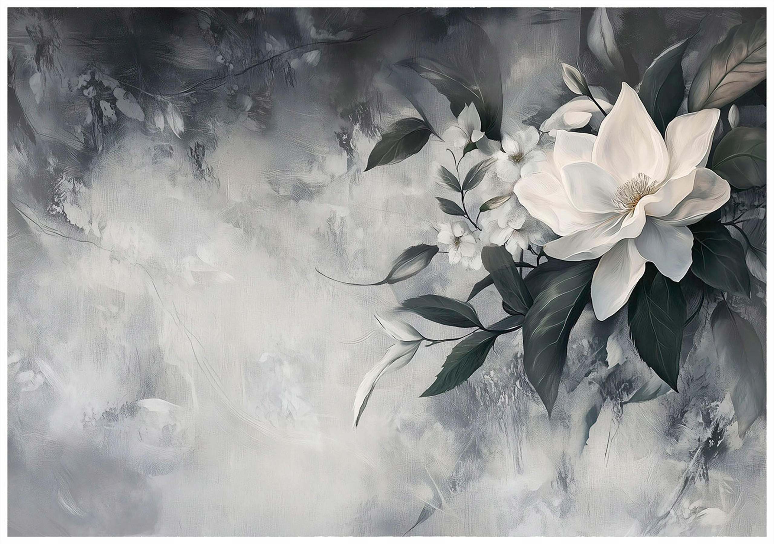 FOTOTAPETE Blätter Blumen Vlies Tapete Wohnzimmer Schlafzimmer 200x140 - Grau, Papier (200/140cm) - Wallarena