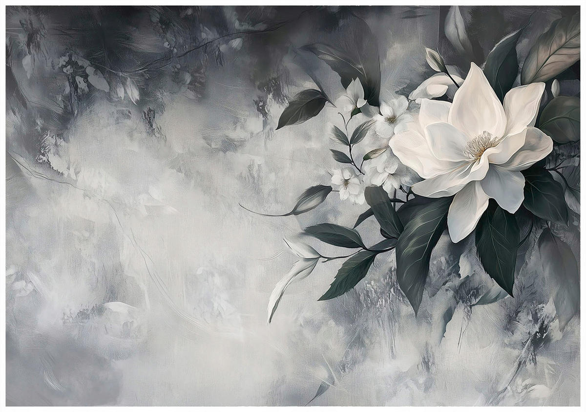 FOTOTAPETE Blätter Blumen Vlies Tapete Wohnzimmer Schlafzimmer 200x140 - Grau, Papier (200/140cm) - Wallarena