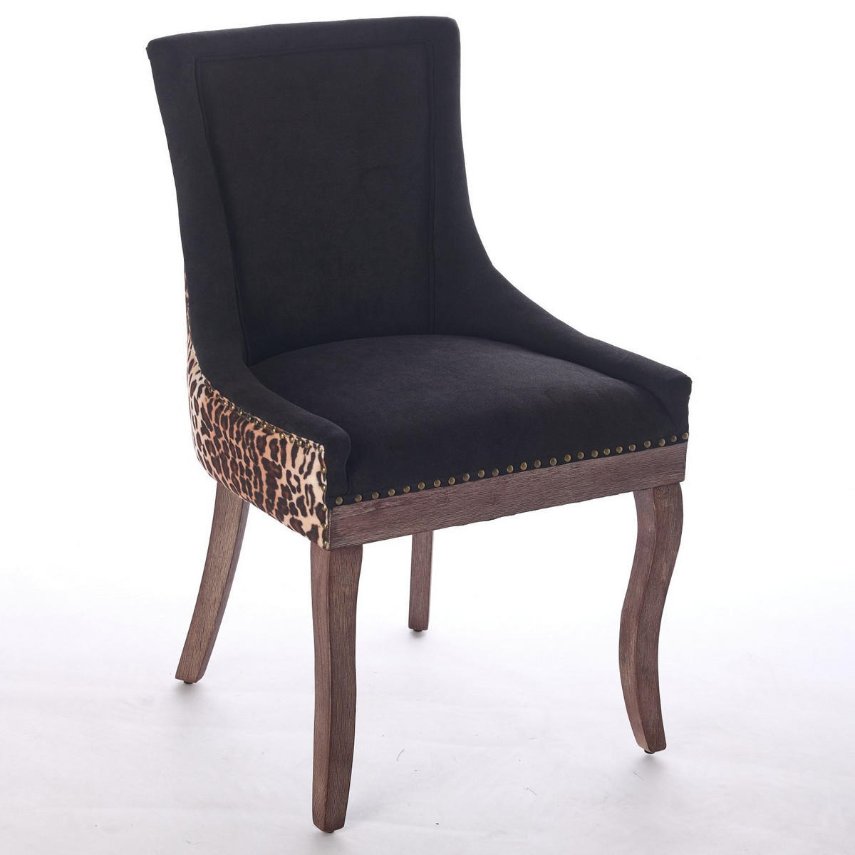 ESSZIMMERSTUHL 2er-Set mit hoher Rückenlehne Chenille Leopard - Schwarz, Holz (55/92.5/61cm) - Meubliv