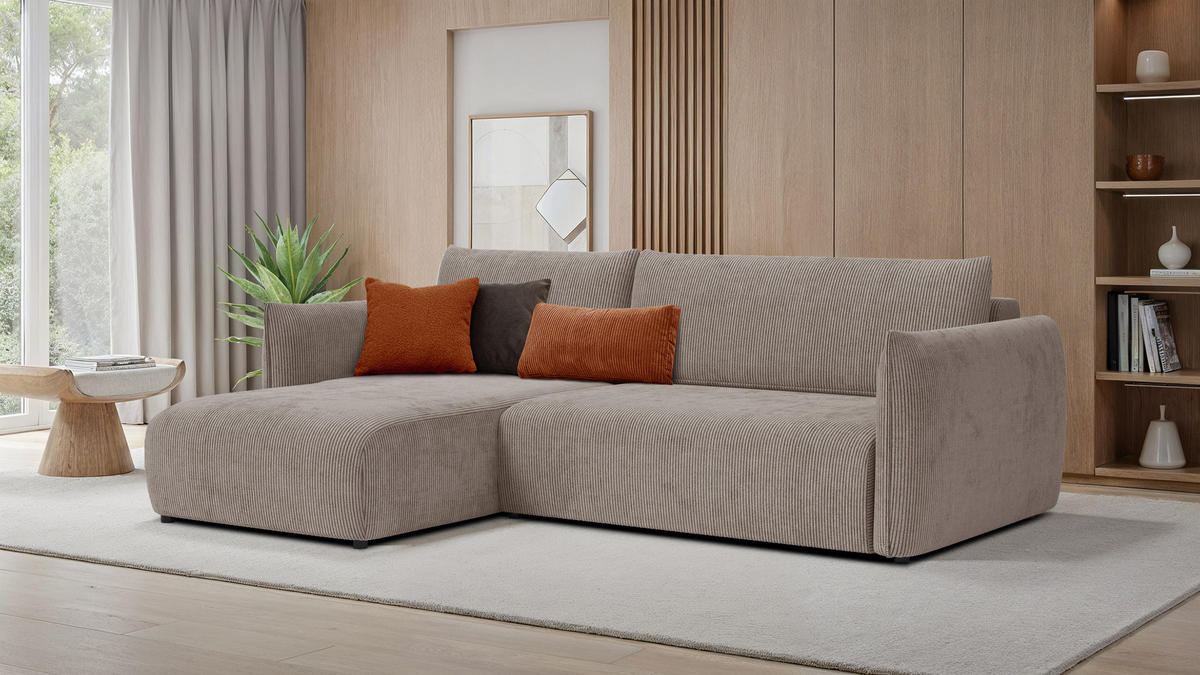 ECKSOFA TAUER 3-Sitzer rechts, taupe - Taupe/Schwarz, Holz/Textil (248/173cm) - Courtois Laville