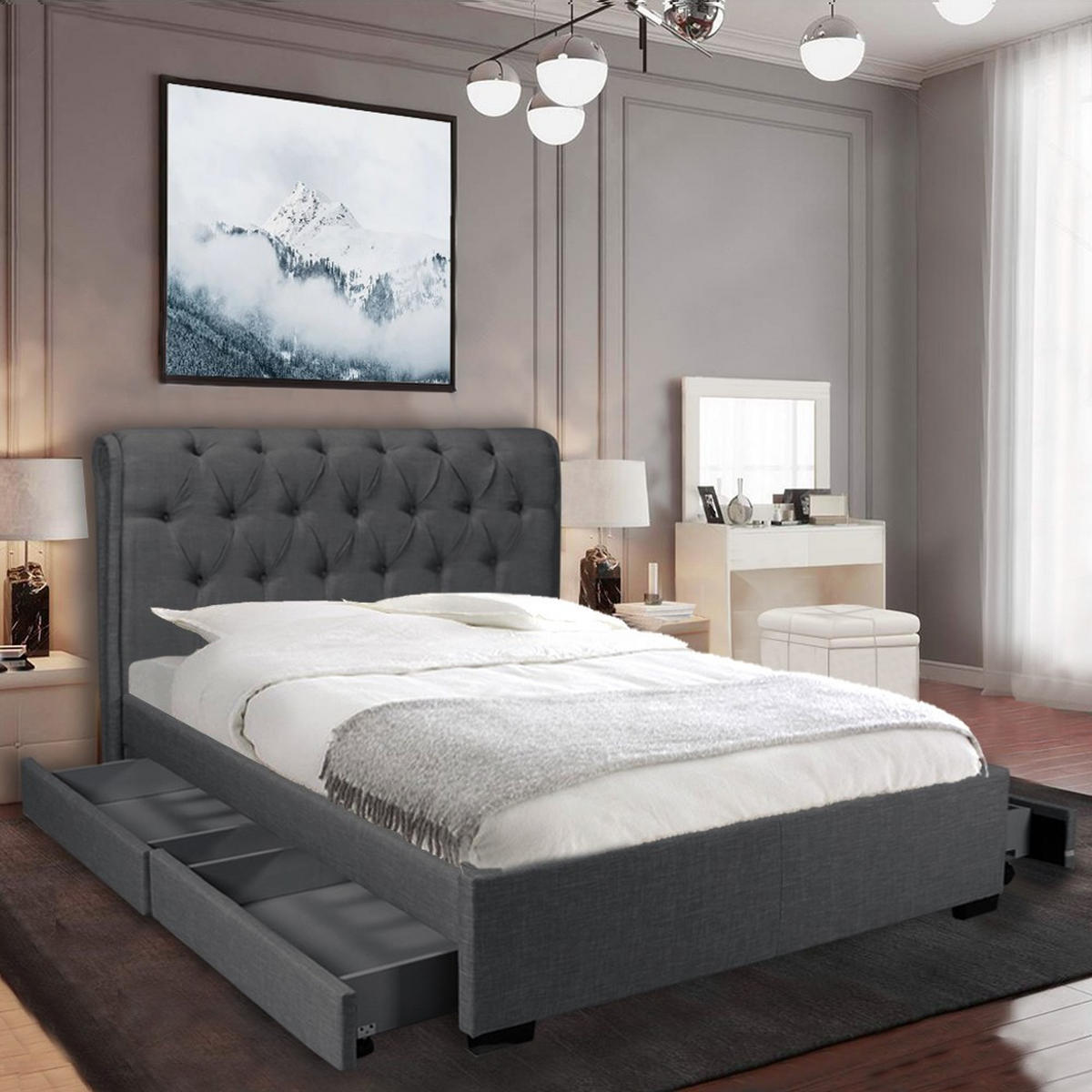 POLSTERBETT CHELSEA mit Schubladen / Bett 140x190 - Dunkelgrau - Dunkelgrau, Holzwerkstoff (140/190cm) - Weber Industries