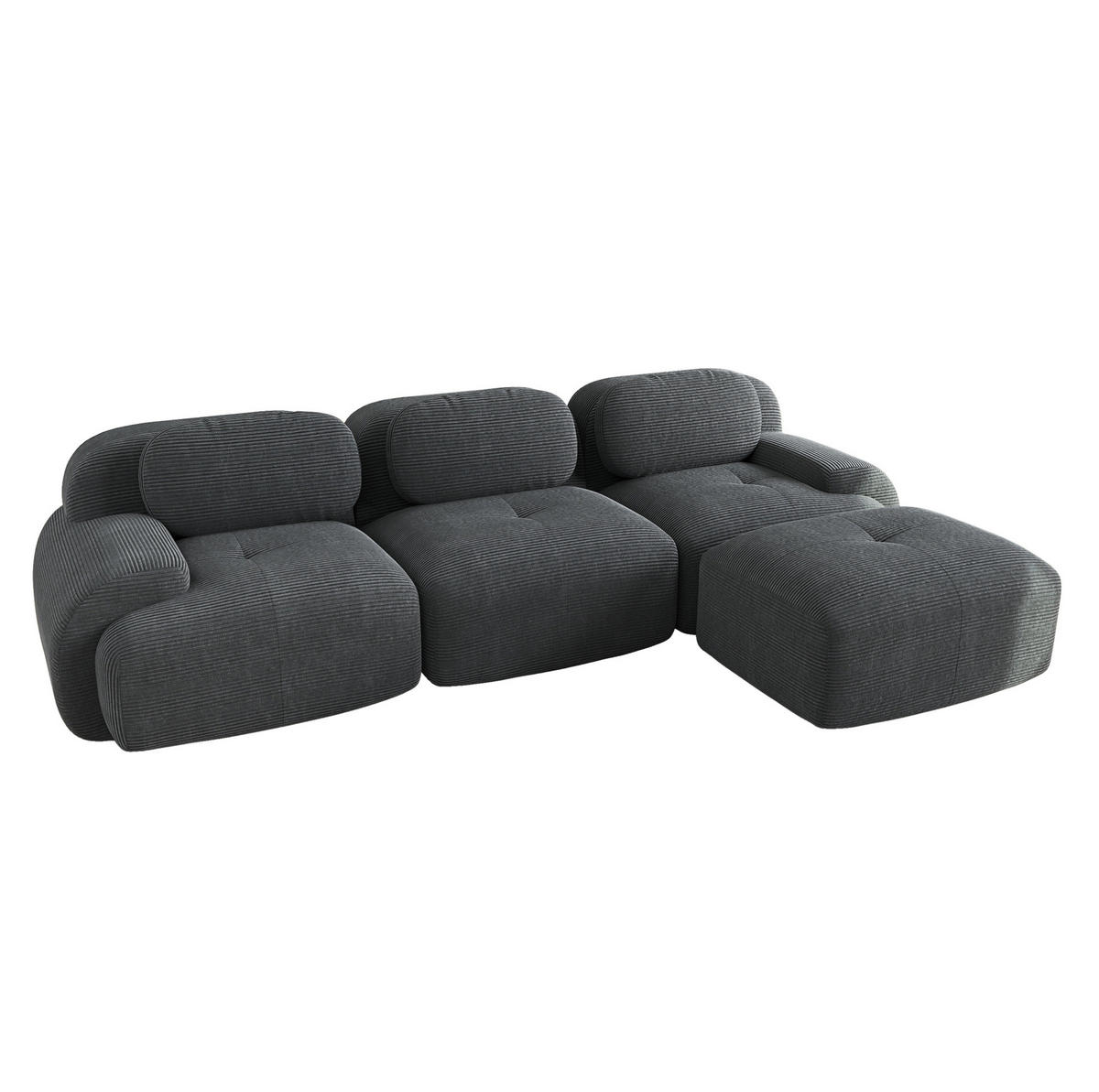 ECKSOFA modular, montagefrei, ergonomisch und rahmenlos mit Cordbezug, Grau - Grau, Textil (298/178cm) - Redom