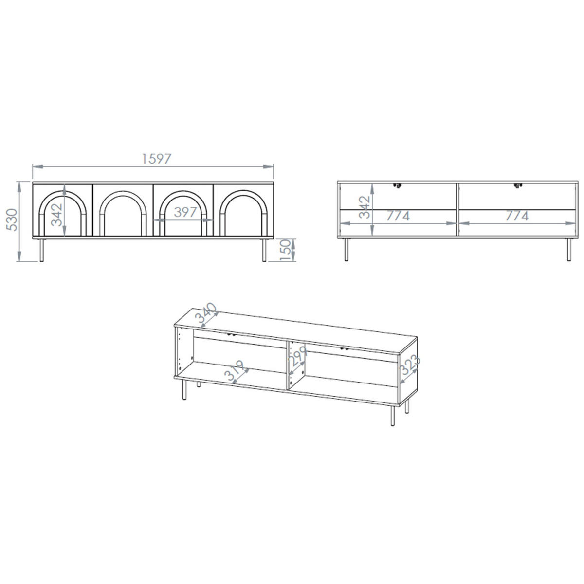 TV-LOWBOARD Orvella Taupe 159,7 cm - Taupe, Holzwerkstoff (159.7/53/34cm) - Homebook