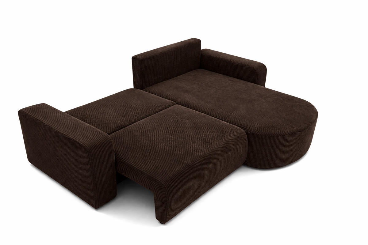 ECKSOFA Mit Schlaffunktion, Cordstoff Poso, Braun, Rechts, ROUND ONE - Braun, Holz (244/175cm) - Kaiser Möbel
