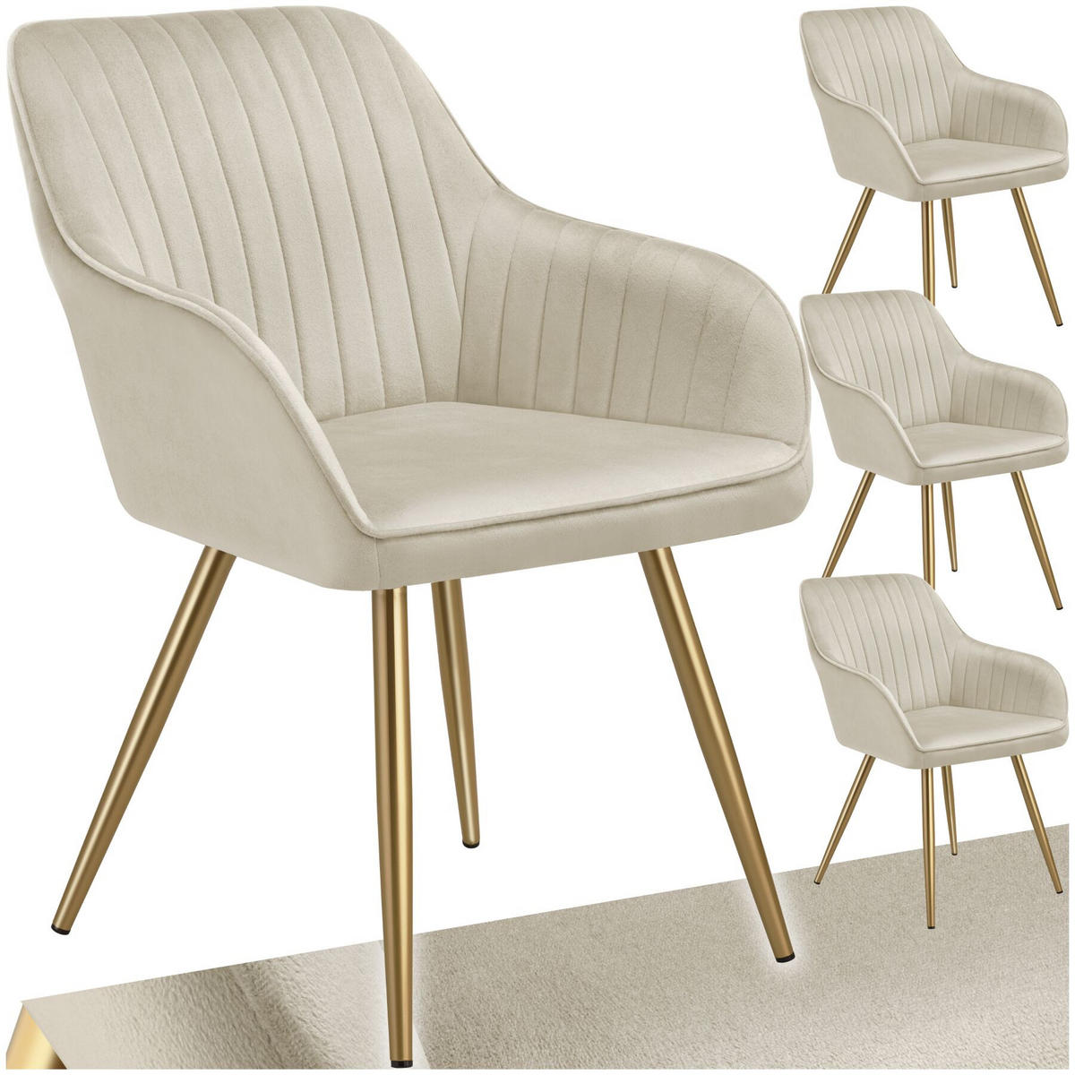 ESSZIMMERSTUHL 4er Set Marilyn 58 x 62 x 82 cm creme/gold - Goldfarben/Creme, Kunststoff (58/82/62cm) - tectake