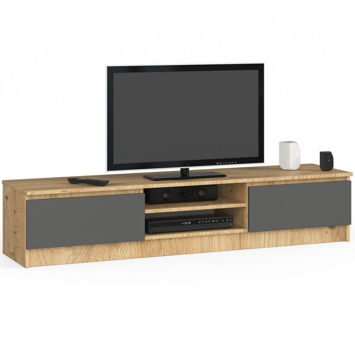 TV-ELEMENT Eiche Artisan, Grau 160x40x33 cm - Eiche Artisan/Grau, Holzwerkstoff (160/33/40cm) - Akord
