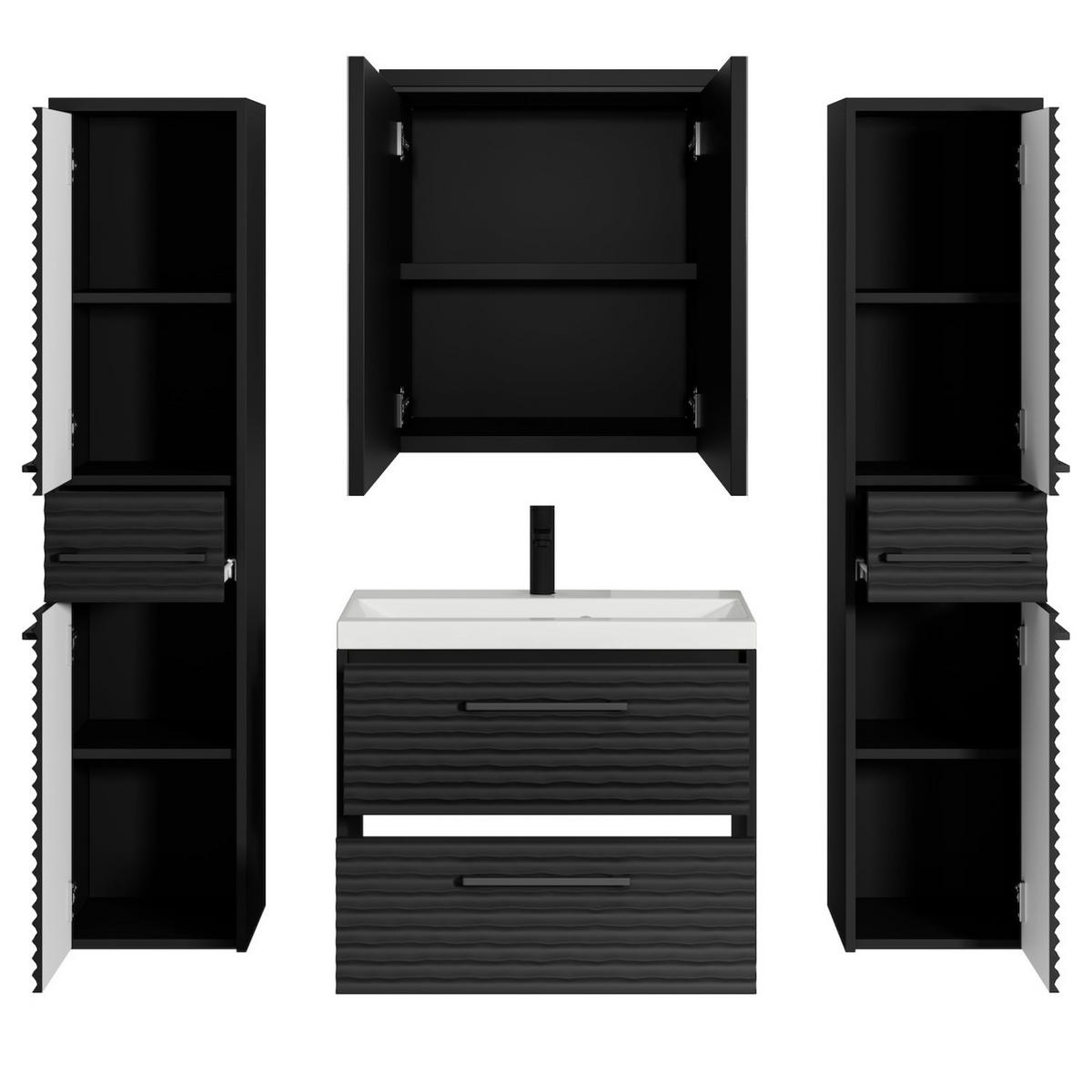 BADMÖBEL-SET Etna 5 Teile Schwarz Matt - 60 x 35 x 51 cm - Schwarz, Holz (60/51/35cm) - Badplaats