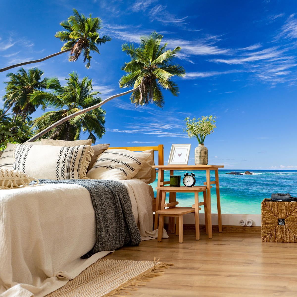 FOTOTAPETE Strand Ozean Palmen Landschaft 3D 450x315 - Türkis/Blau, Papier (450/315cm) - Muralo