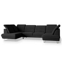 WOHNLANDSCHAFT TERAMO Schwarz Velours-Stoff mit Schlaffunktion - Schwarz, Holz (316/88/193cm) - MASSENO