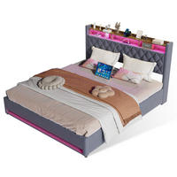 POLSTERBETT 180/200 cm in Grau, Samt, mit Bettkasten, USB, LED, ohne Matratze - Grau, Holzwerkstoff/Textil (180/200cm) - WISHDOR