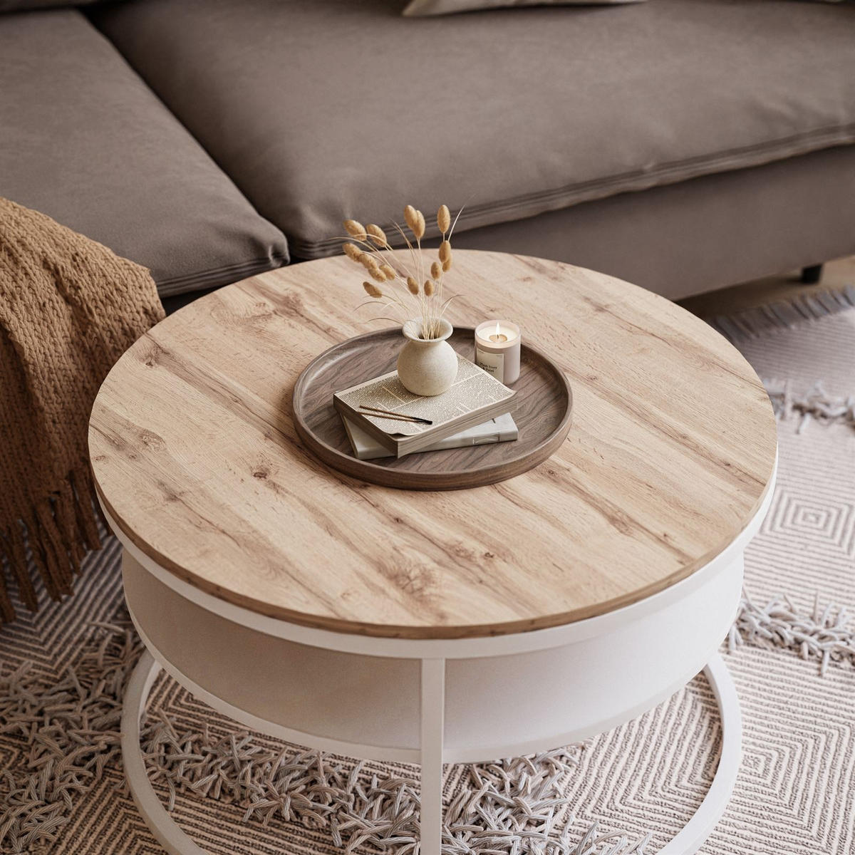 COUCHTISCH CIRI SLIM mit Regal Eichenholz Wotan - Weiß, Holzwerkstoff (60/60/42cm) - Lookway