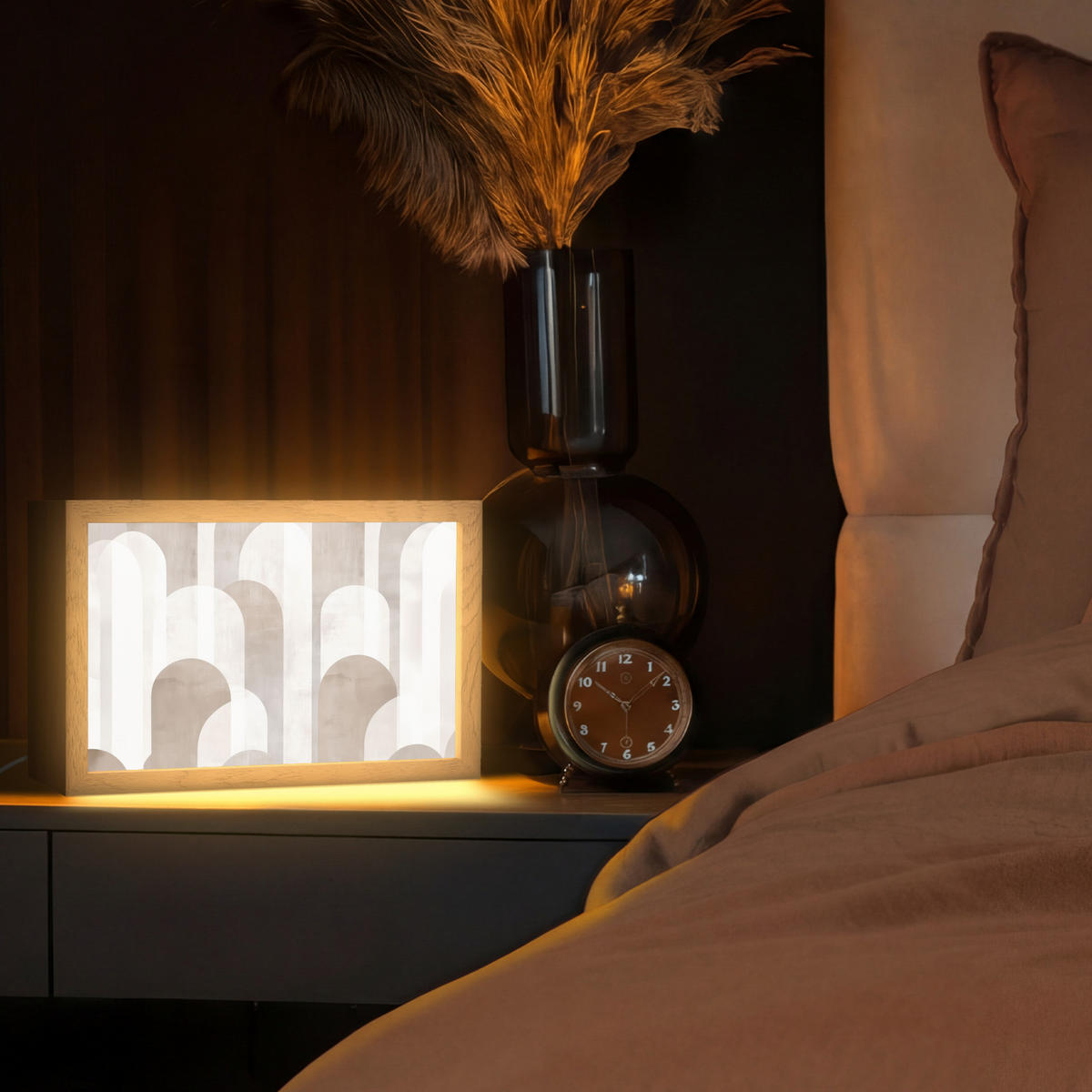 STOLNÍ LAMPA Abstraktní oblouky - Moderní - Béžová 30x20 cm - barva koloniálního buku, kompozitní dřevo (8/30/20cm) - OnlyWow