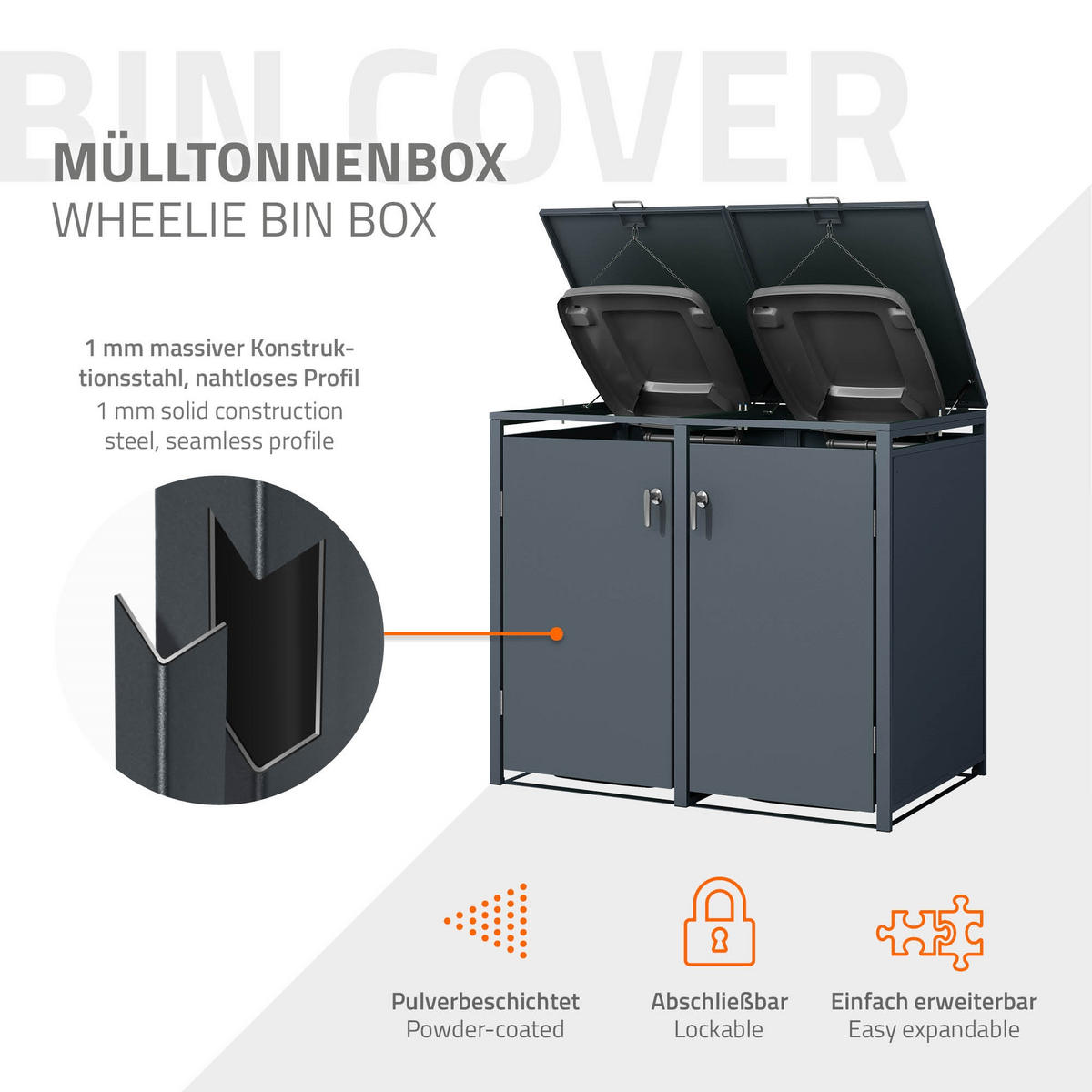 MÜLLTONNENBOX 4er Anthrazit - Anthrazit, Metall (80/116.3/264cm) - ML-DESIGN