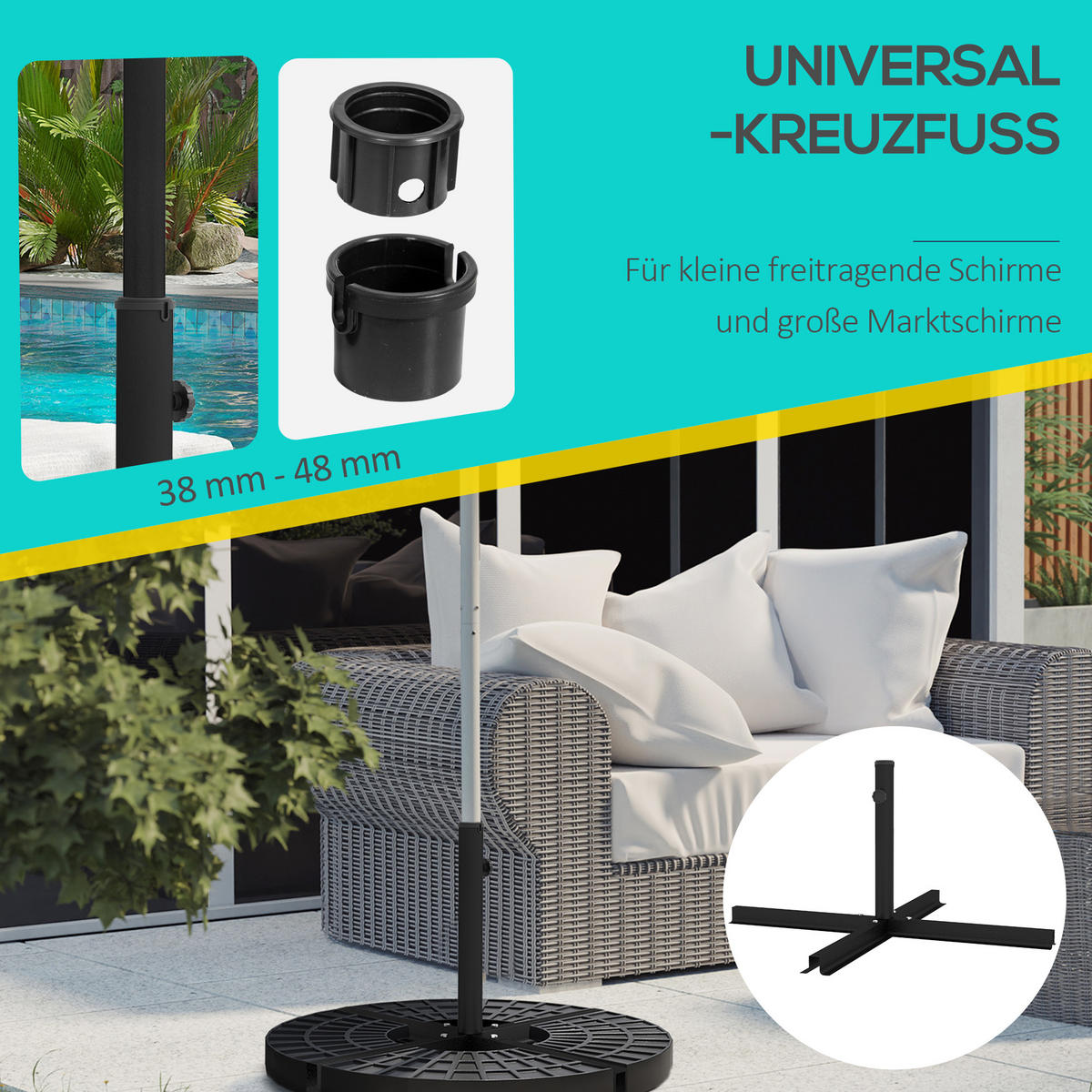 SCHIRMSTÄNDER, Metall, Schwarz - Schwarz, Metall (100/100cm) - Outsunny