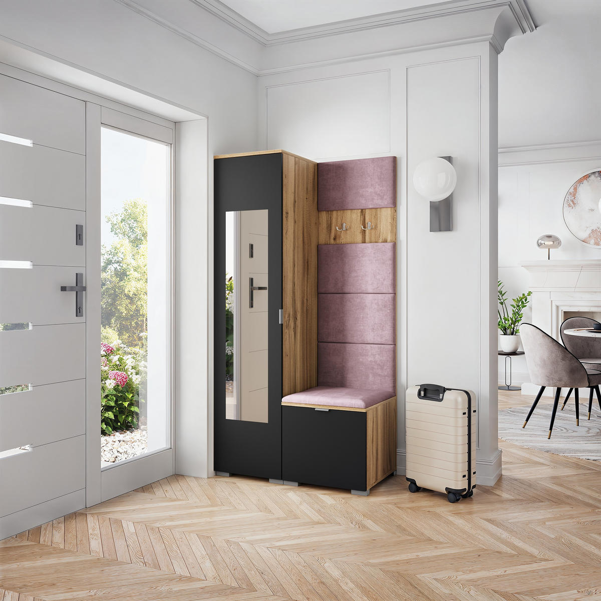 GARDEROBENSCHRANK VIRA 95/181/51 cm Modern Garderobe-Set Eiche Wotan - Eiche Wotan/Lila, Holzwerkstoff (95/181/51cm) - MASSENO