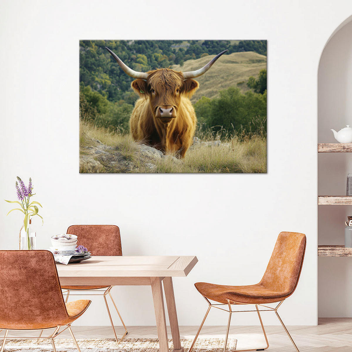 WANDBILD schottische hochland kuhgebirgslandschaft - Braun, Textil (60/40cm) - Feeby