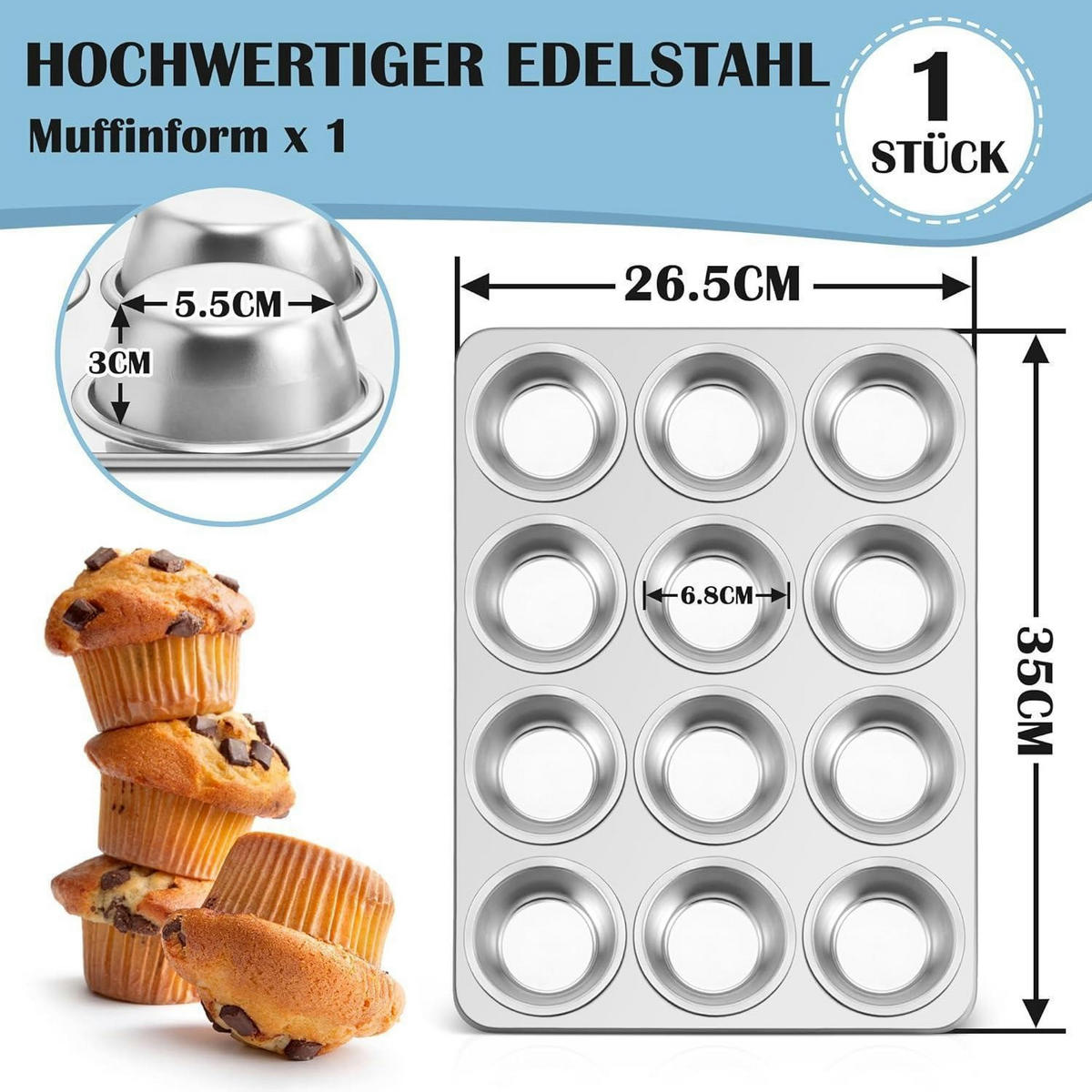 MUFFINFORM Edelstahl für 12 Muffins - Silberfarben, Metall (23/3/33cm)