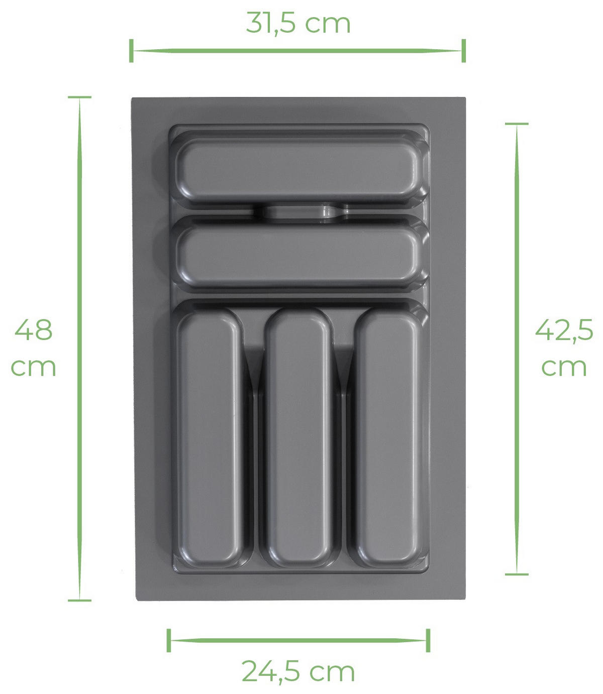 BESTECKKASTEN Besteckkästen - einstellbar von 24,5 bis 31,5 cm Breite - Grau, Kunststoff (32/6/48cm) - Sareva