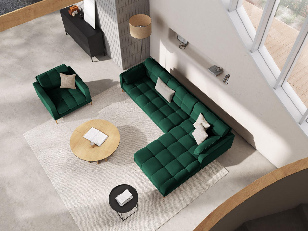 ECKSOFA rechts Mamaia aus Samt flaschengrün 5 Sitzplätze - Grün, Textil (185/293cm) - Micadoni