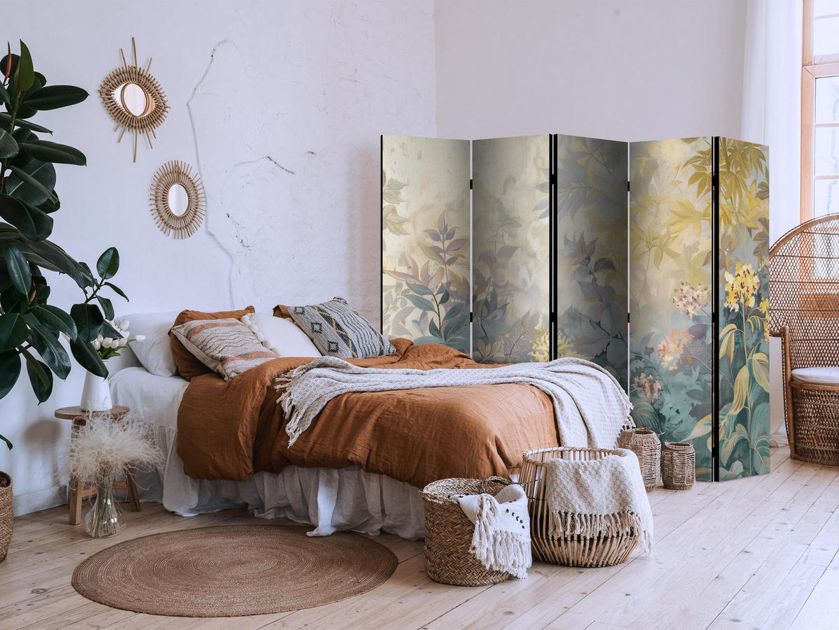 PARAVÁN Jednostranný 5-dielny 225x172 cm Lúka s Divokými Kvetmi - viacfarebná, drevo/textil (225/172/3cm) - Muralo