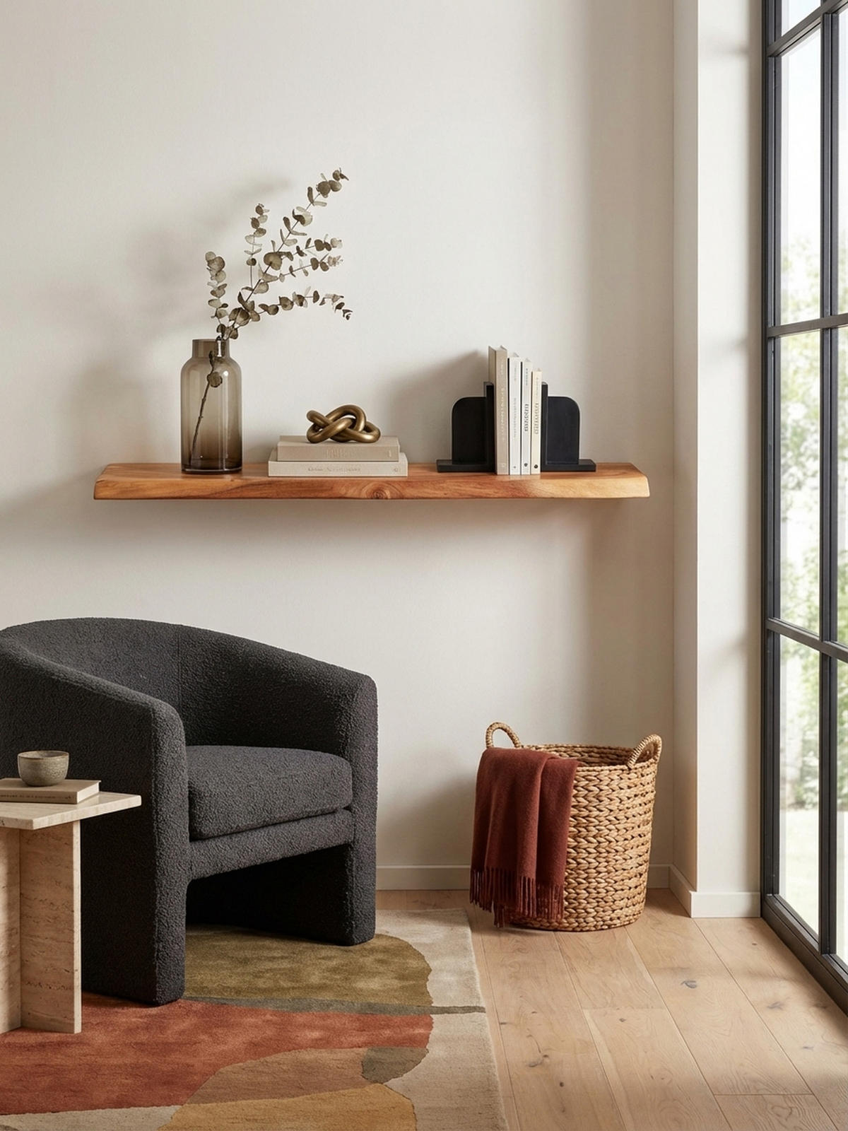 WANDREGAL Akazienholz Baumkante Rustikal, Beige 115x25x4 cm - Beige, Holz (115/4/25cm) - KADIMA DESIGN