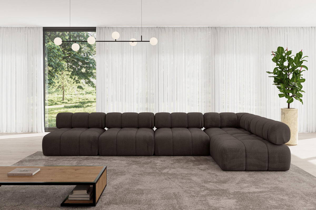 ECKSOFA modulares Sofa Samaro-L3 - 380x190x70 cm Braun Velours - Braun, Holzwerkstoff/Textil (380/190cm) - ALTDECOR