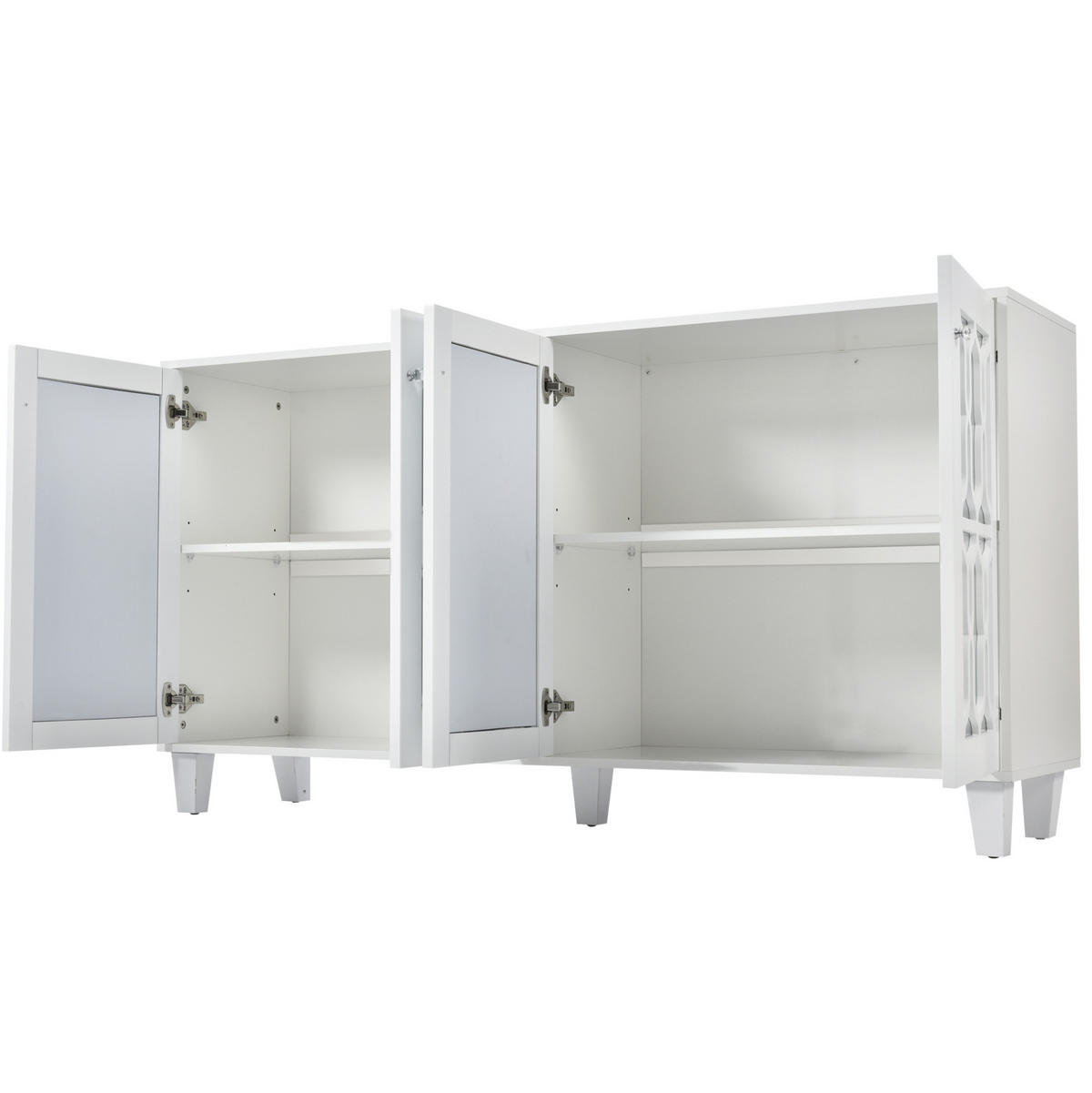 SIDEBOARD in Weiß mit verspiegelter Oberfläche, 4 Türen und kristallförmigen Glasgriffen, 160/40/84 cm, Weiß - Weiß, Holzwerkstoff (160/84/40cm) - Redom