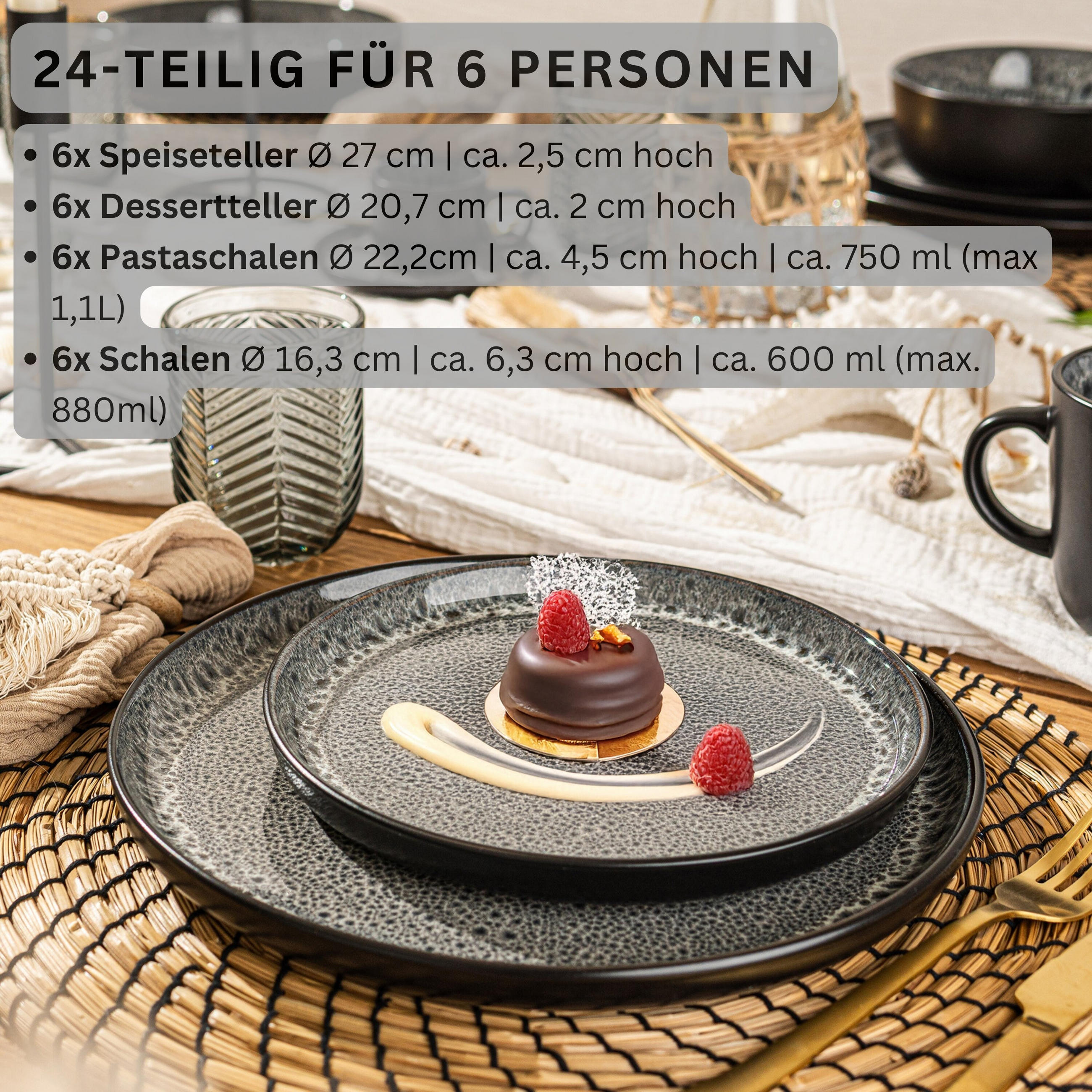 TAFELSERVICE SYDNEY - 24-teilig aus Steingut - Grau, Keramik (44/45/54cm) - Sänger