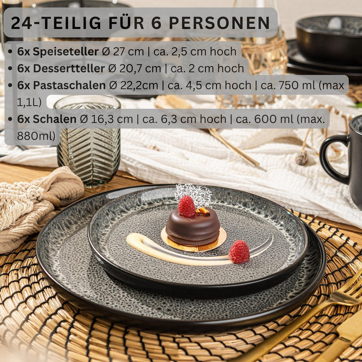 TAFELSERVICE SYDNEY - 24-teilig aus Steingut - Grau, Keramik (44/45/54cm) - Sänger