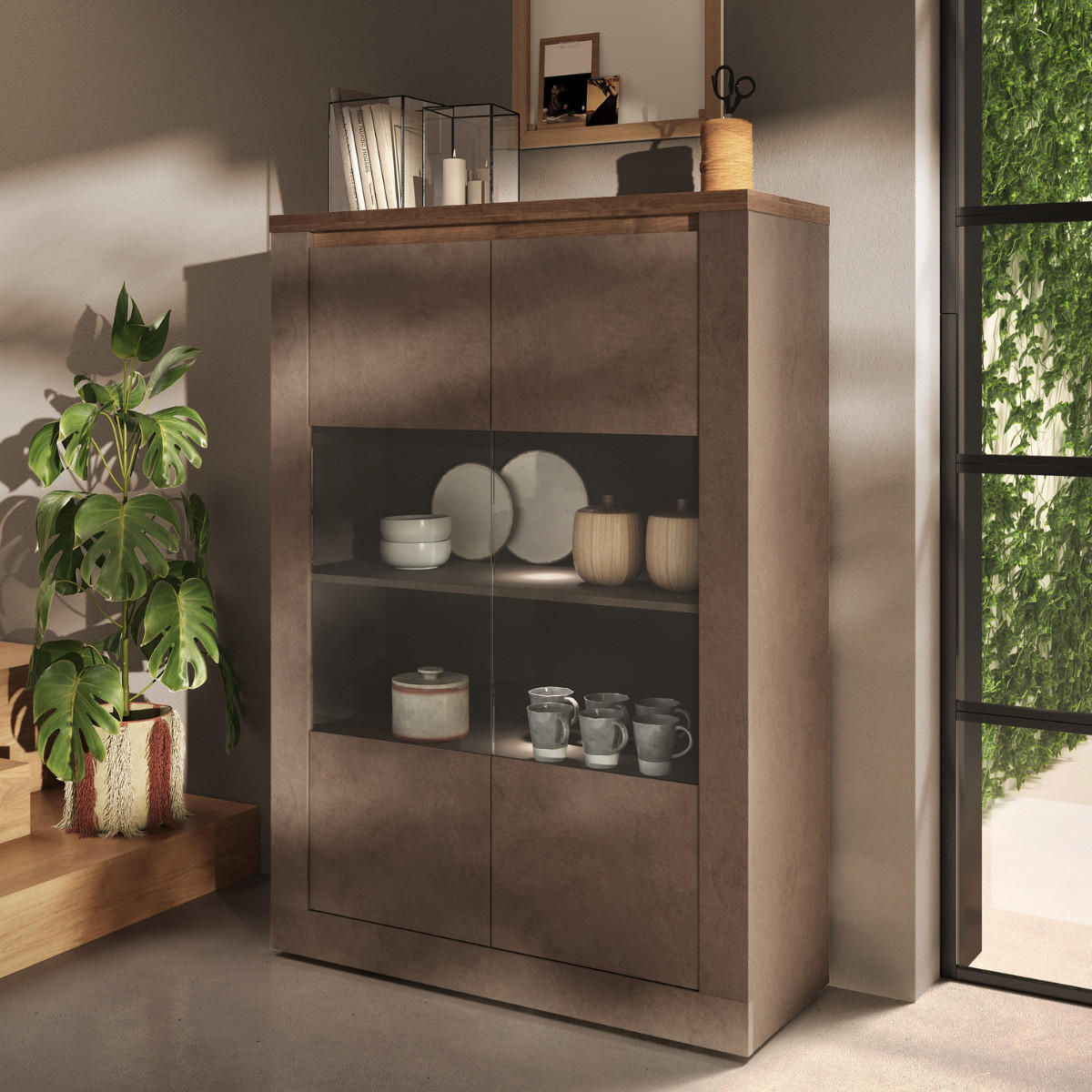 VITRINE mit 2 Türen 3 Regalen aus Holz in Bronze und Quecksilberoptik 43/114/160 cm - Braun, Holzwerkstoff (43/160/48cm) - Calicosy