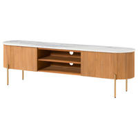 TV-BOARD Mango 180x36x51 natur lackiert / Marmor weiß BARCELONA #511 - Naturfarben, Holz (180/51/36cm) - Massivmoebel24
