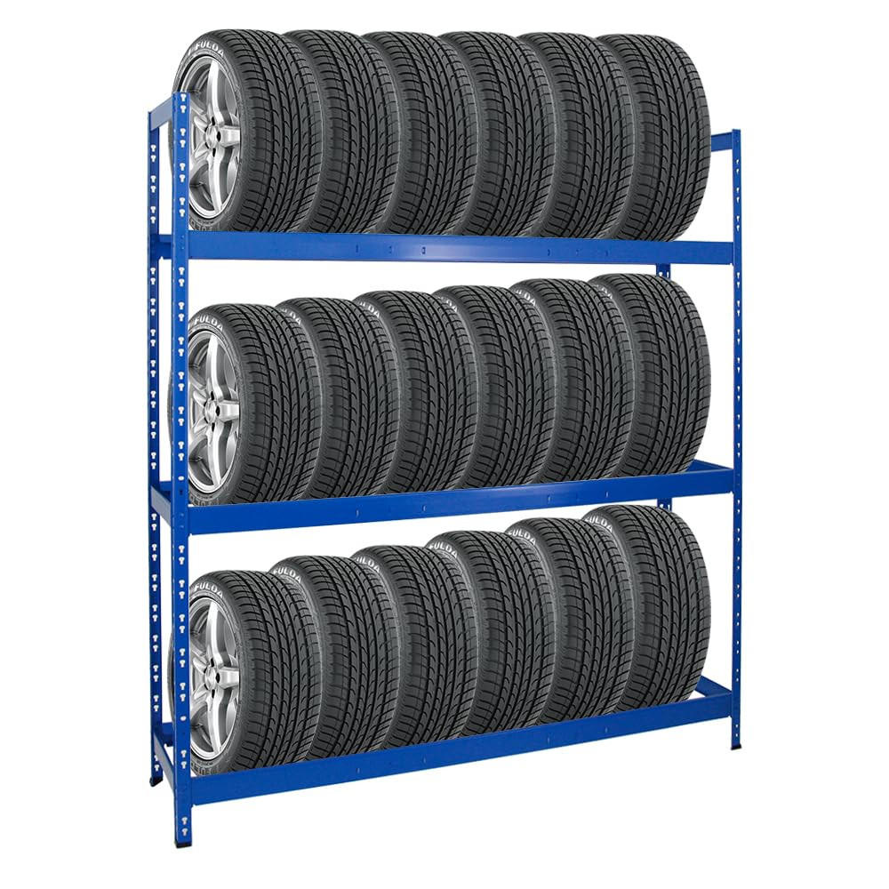 REIFENREGAL Tiger XL 200x180x45 cm 300 kg Fachlast bis zu 21 Reifen auf 3 Ebenen Blau - Blau, Metall (180/200/45cm) - PROREGAL